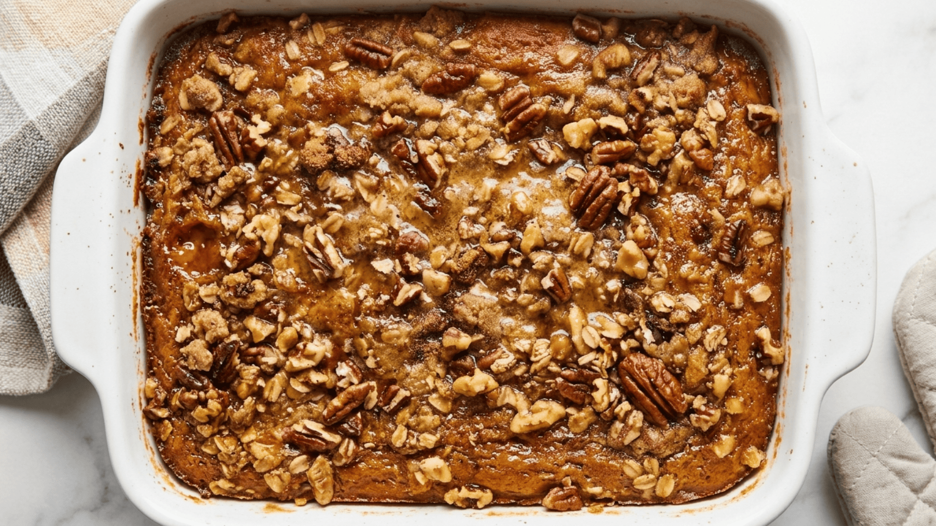 Baked pumpkin dump cake fresh from the oven with a crisp golden-brown top