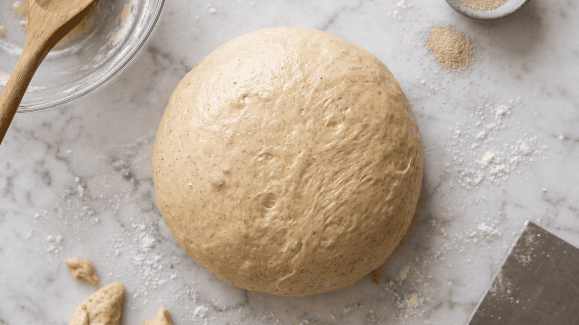 Smooth, soft kneaded monkey bread dough on a floured counter